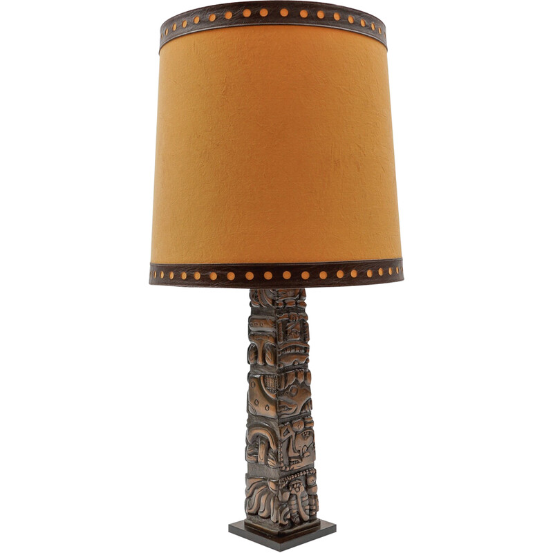 Vintage Totem Maya tafellamp in handgesneden hout voor Temde, Honduras 1960