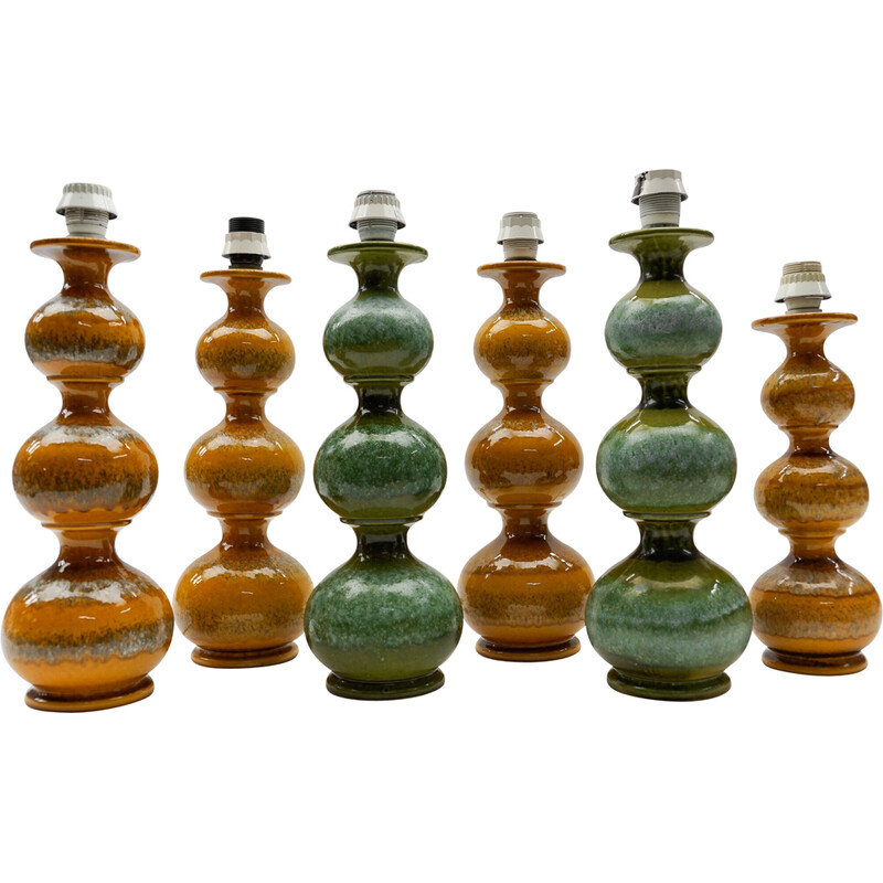 Conjunto de 6 candeeiros de mesa vintage em cerâmica da Kaiser Leuchten, Alemanha 1960