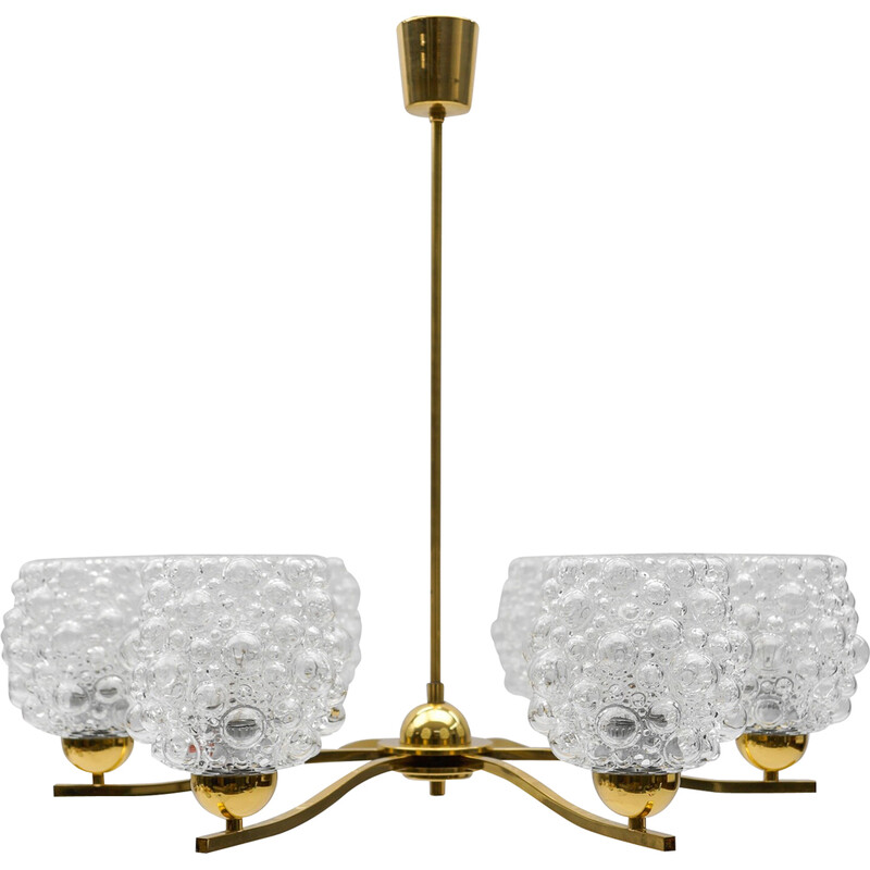 Vintage glass and brass chandelier by Helena Tynell for Limburg, Germany 1960