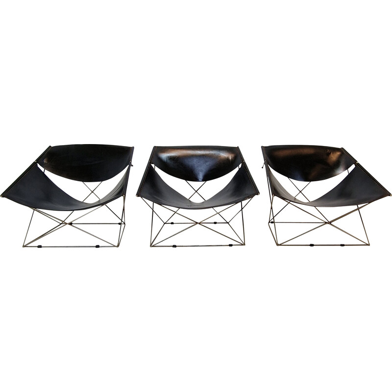 Set of 3 vintage Papillon F675 v chairs in tubular steel and leather by Pierre Paulin for Artifort, Netherlands 1960