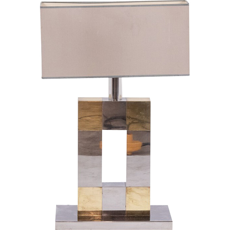 Vintage geometric lamp in silver and gold metal, Italy 1970