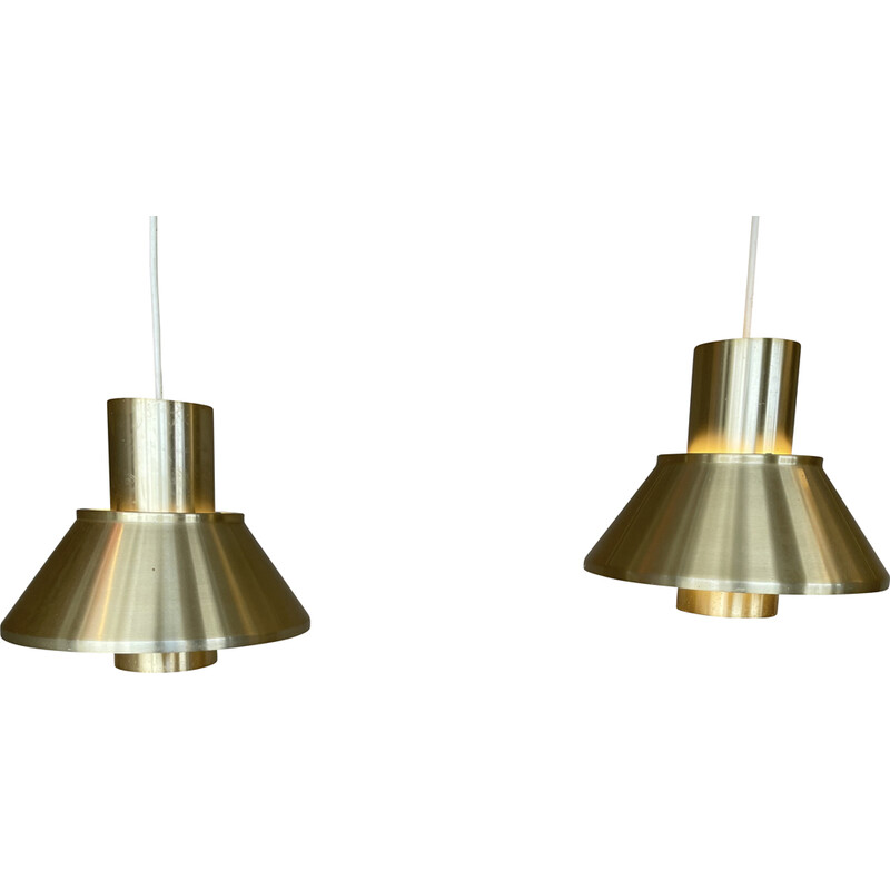 Pair of vintage aluminum metal pendant lamp by Jo Hammerborg for Fog and Morup, Denmark 1970