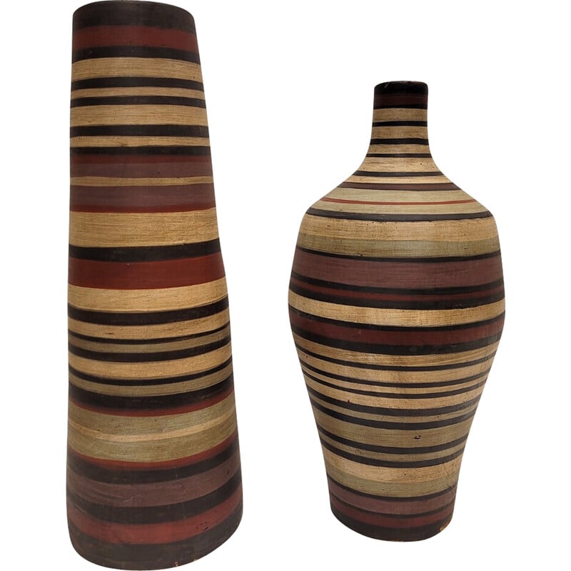 Par de vasos cilíndricos de cerâmica vintage, Alemanha 1960