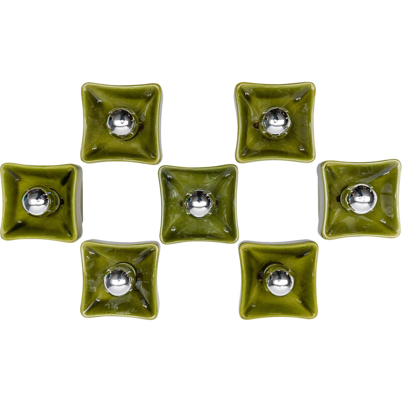 Set of 7 vintage green ceramic wall lamp, Italy 1960