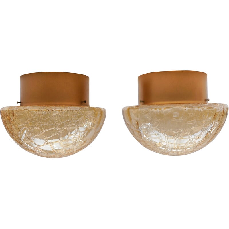 Pair of vintage gold and amber mushroom-shaped wall lamp, 1960