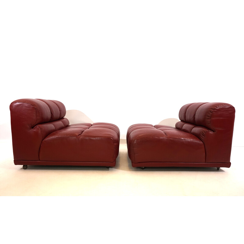 Pair of vintage modular leather armchairs, Italy 1970