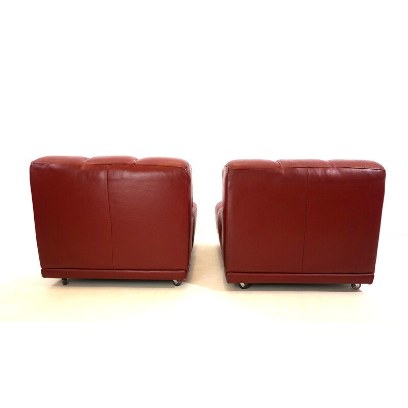 Pair of vintage modular leather armchairs, Italy 1970