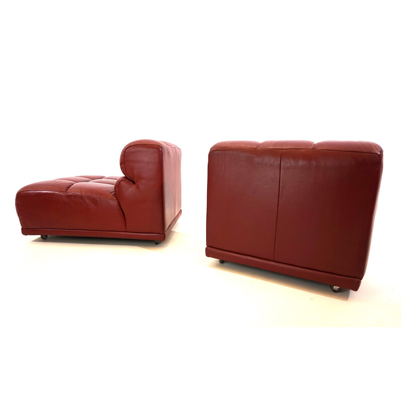 Pair of vintage modular leather armchairs, Italy 1970