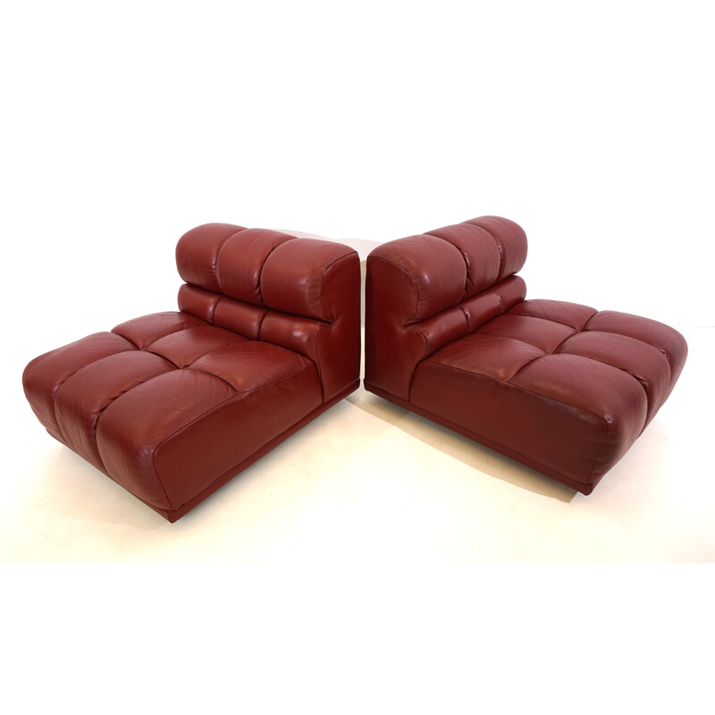 Pair of vintage modular leather armchairs, Italy 1970