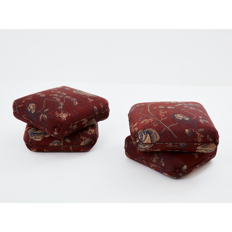 Pair of vintage jacquard fabric poufs from Métaphores by Jacques Charpentier for Jansen, 1970