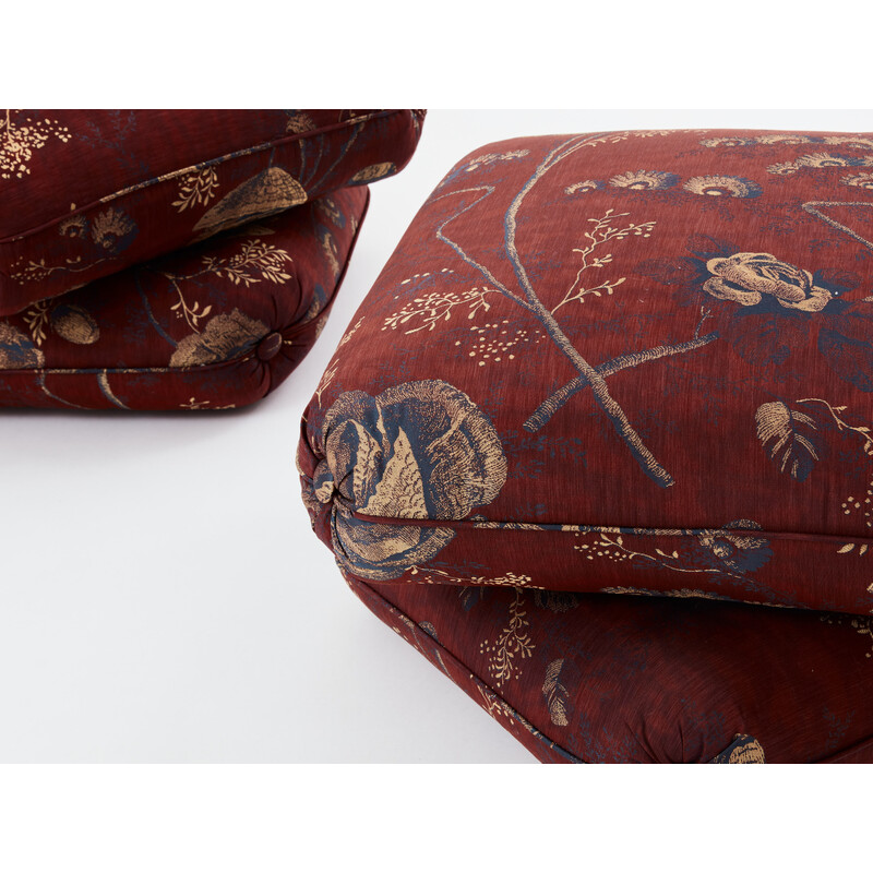 Pair of vintage jacquard fabric poufs from Métaphores by Jacques Charpentier for Jansen, 1970