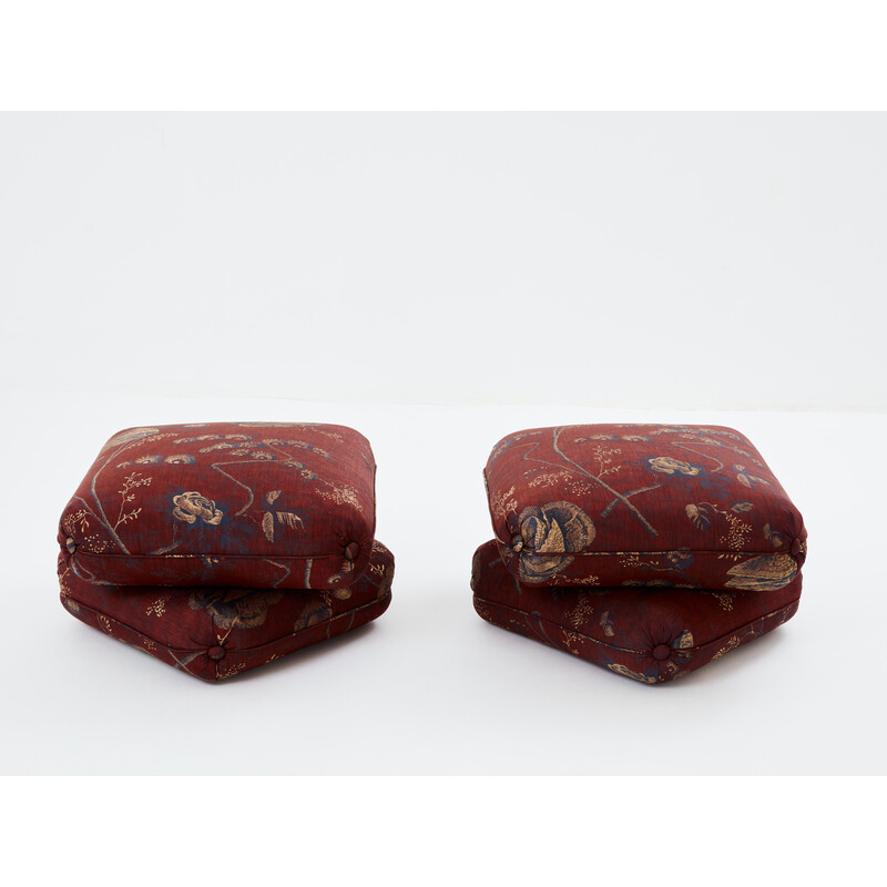 Pair of vintage jacquard fabric poufs from Métaphores by Jacques Charpentier for Jansen, 1970