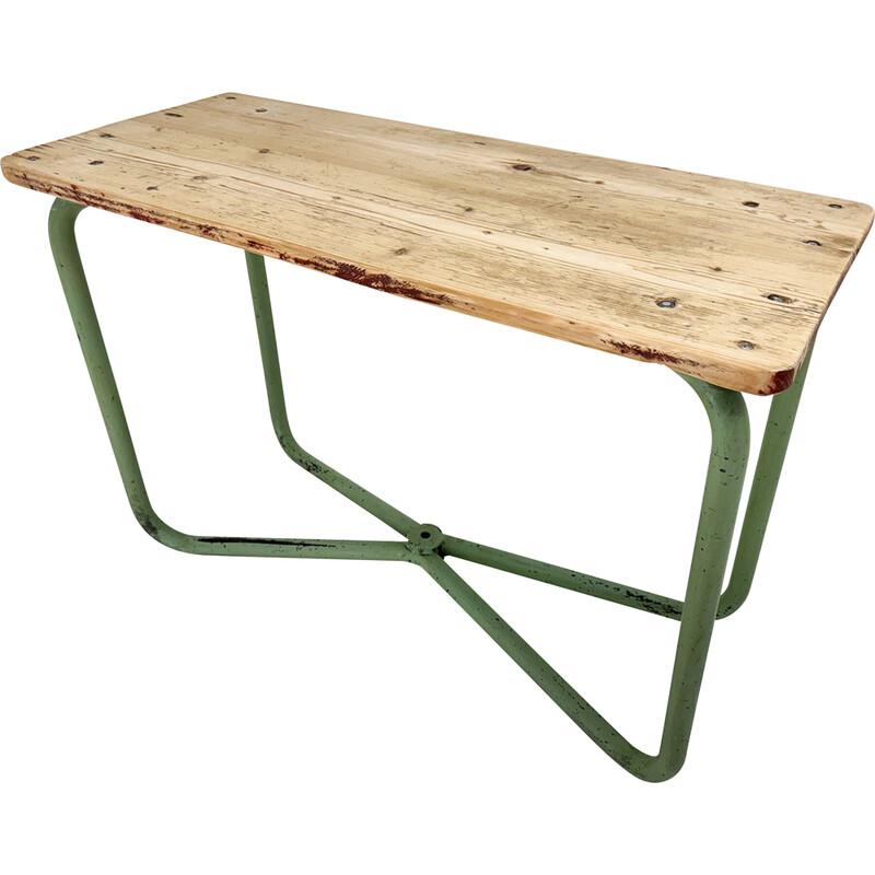 Table d'appoint industrielle vintage en bois, Tchécoslovaquie