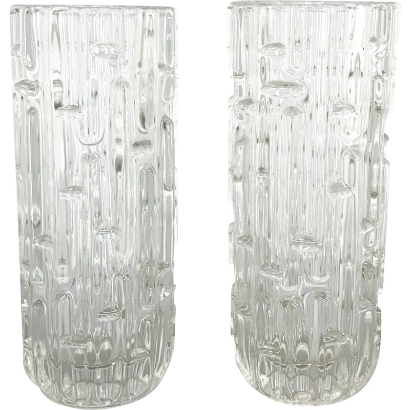 Pair of vintage "Labyrinth" vases in transparent glass by Frantisek Vizner, 1965