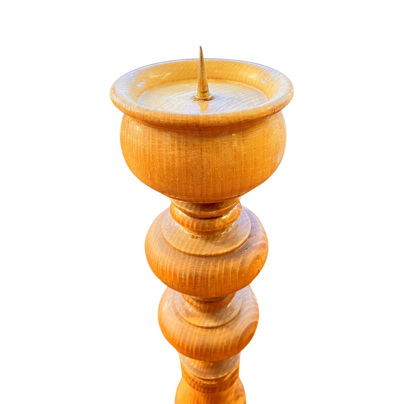 Vintage solid ash candlestick, Belgium 1970