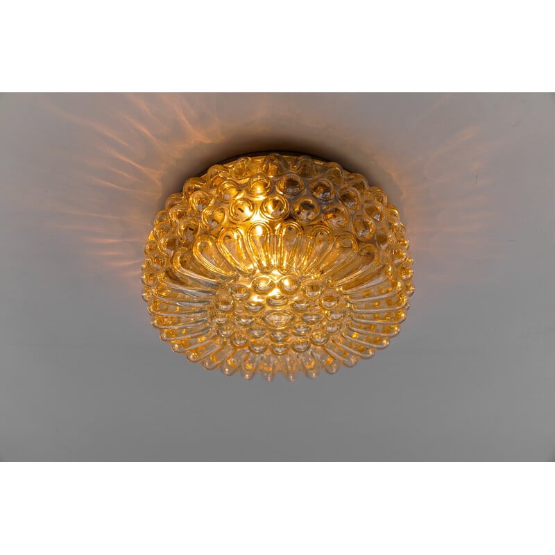 Vintage amber bubbled glass ceiling lamp, 1960