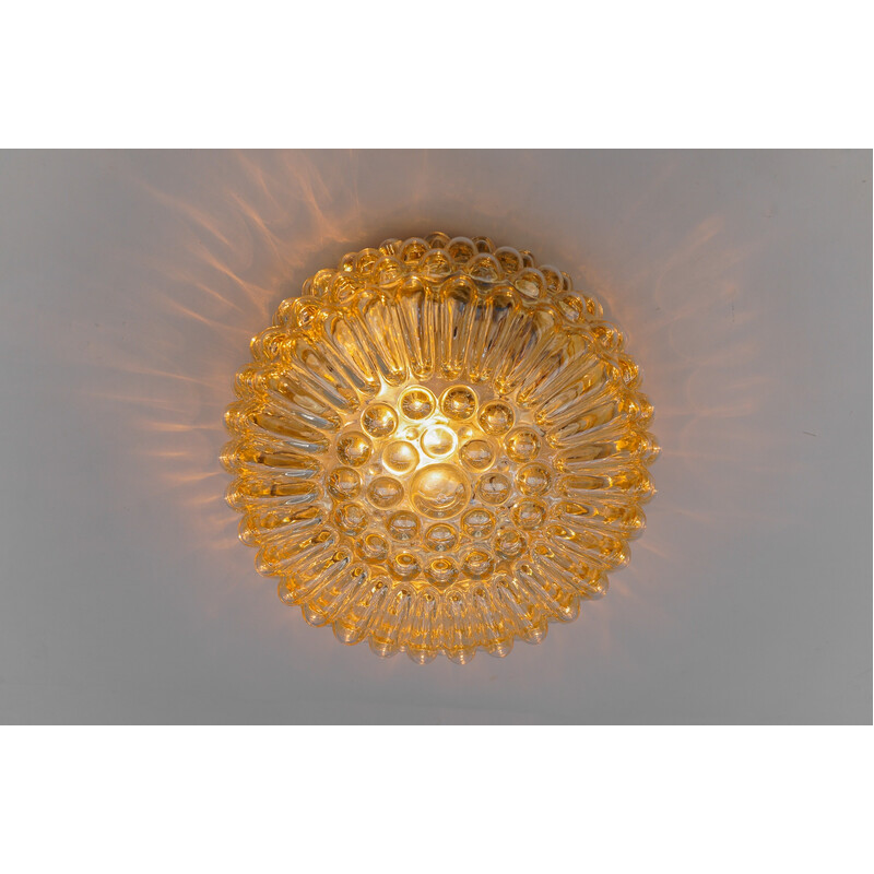 Vintage amber bubbled glass ceiling lamp, 1960