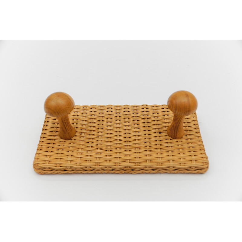 Paar alte Wandhaken aus Rattan und Holz, 1960