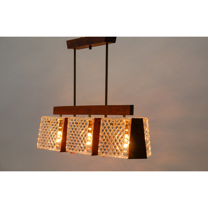 Vintage teak and crystal glass ceiling lamp, 1960