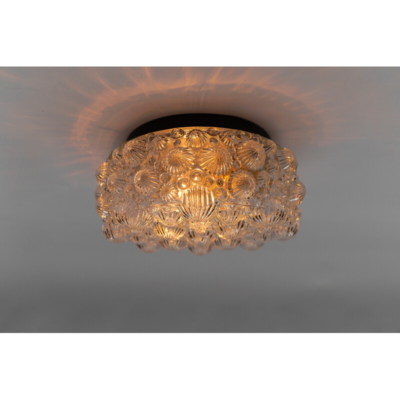 Vintage round ceiling lamp in glossy glass and metal in the shape of a 3D fossil shell, 1960