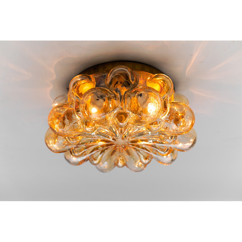 Vintage round ceiling lamp in amber bubbled glass, 1960