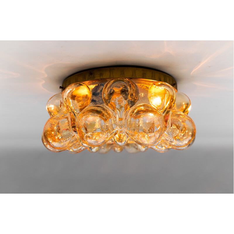 Vintage round ceiling lamp in amber bubbled glass, 1960