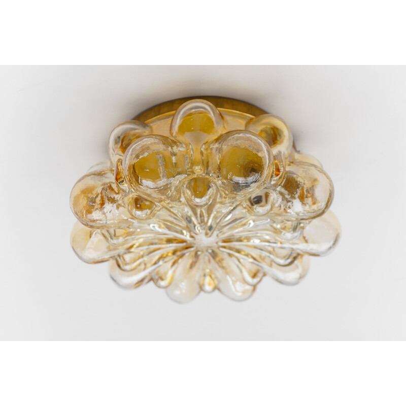 Vintage round ceiling lamp in amber bubbled glass, 1960