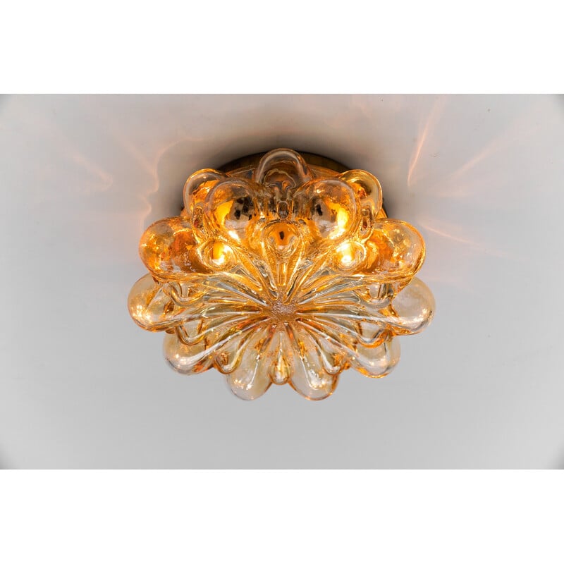 Vintage round ceiling lamp in amber bubbled glass, 1960