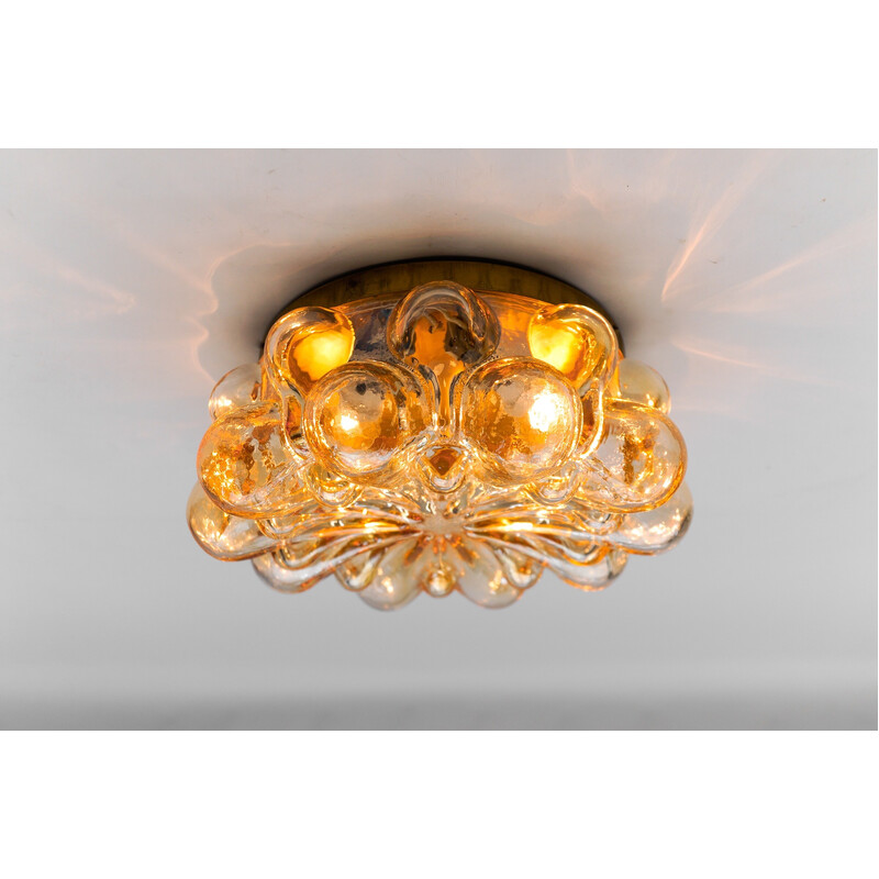 Vintage round ceiling lamp in amber bubbled glass, 1960