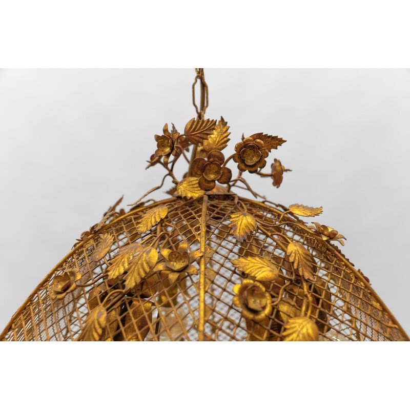 Vintage golden flower pendant lamp by Hans Kögl, Germany 1970