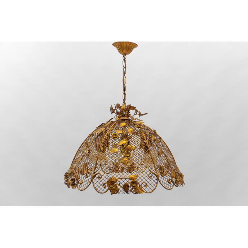 Vintage golden flower pendant lamp by Hans Kögl, Germany 1970