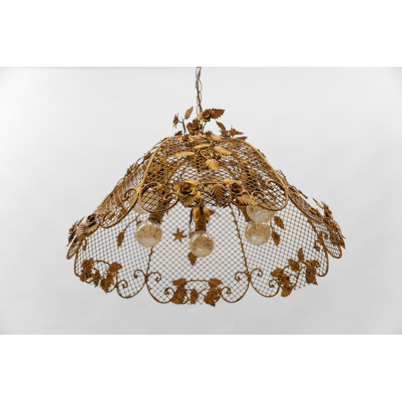 Vintage golden flower pendant lamp by Hans Kögl, Germany 1970