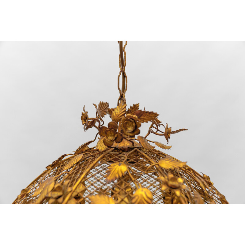 Vintage golden flower pendant lamp by Hans Kögl, Germany 1970
