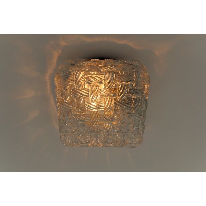 Vintage square wall lamp in woven glass and metal, Germany 1960