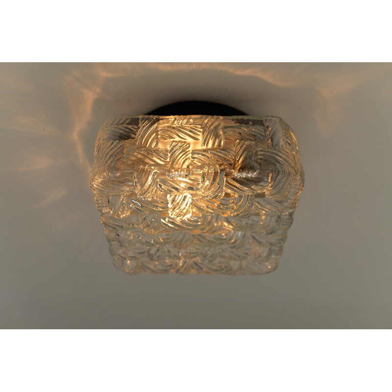 Vintage square wall lamp in woven glass and metal, Germany 1960