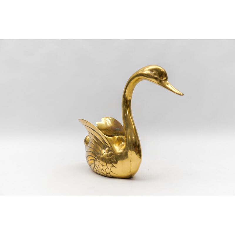 Vintage swan planter in solid brass, Italy 1960