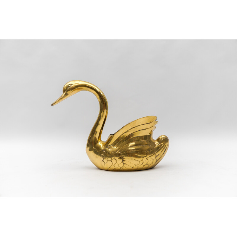 Vintage swan planter in solid brass, Italy 1960