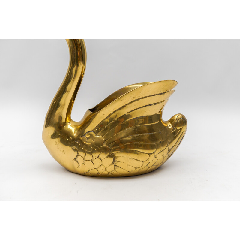 Vintage swan planter in solid brass, Italy 1960