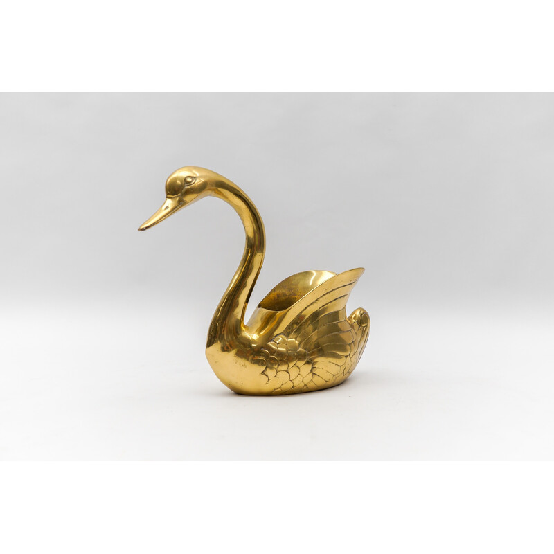 Vintage swan planter in solid brass, Italy 1960