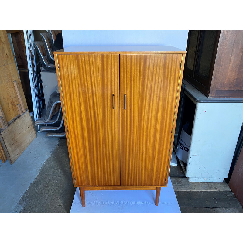 Vintage teak veneer high cabinet with 2 doors, 1960