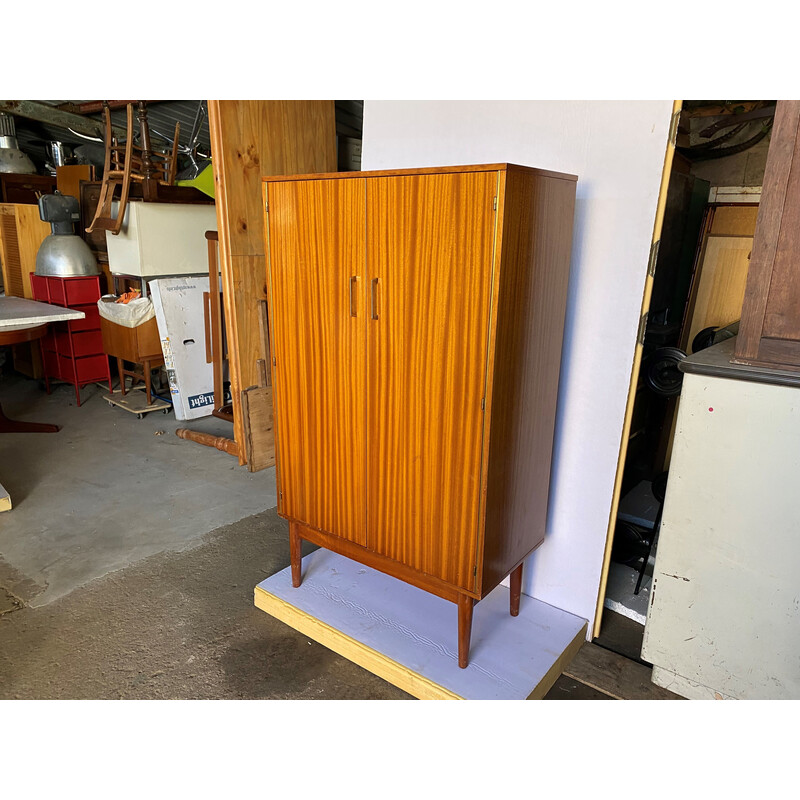 Vintage teak veneer high cabinet with 2 doors, 1960