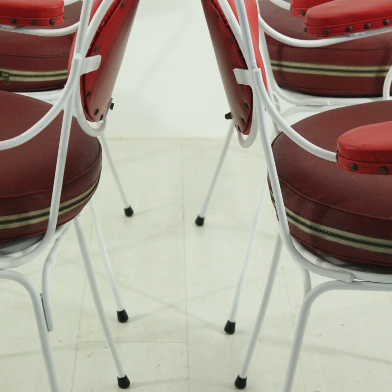 Ensemble de 4 chaises de jardin vintage en similicuir rouge - 1950