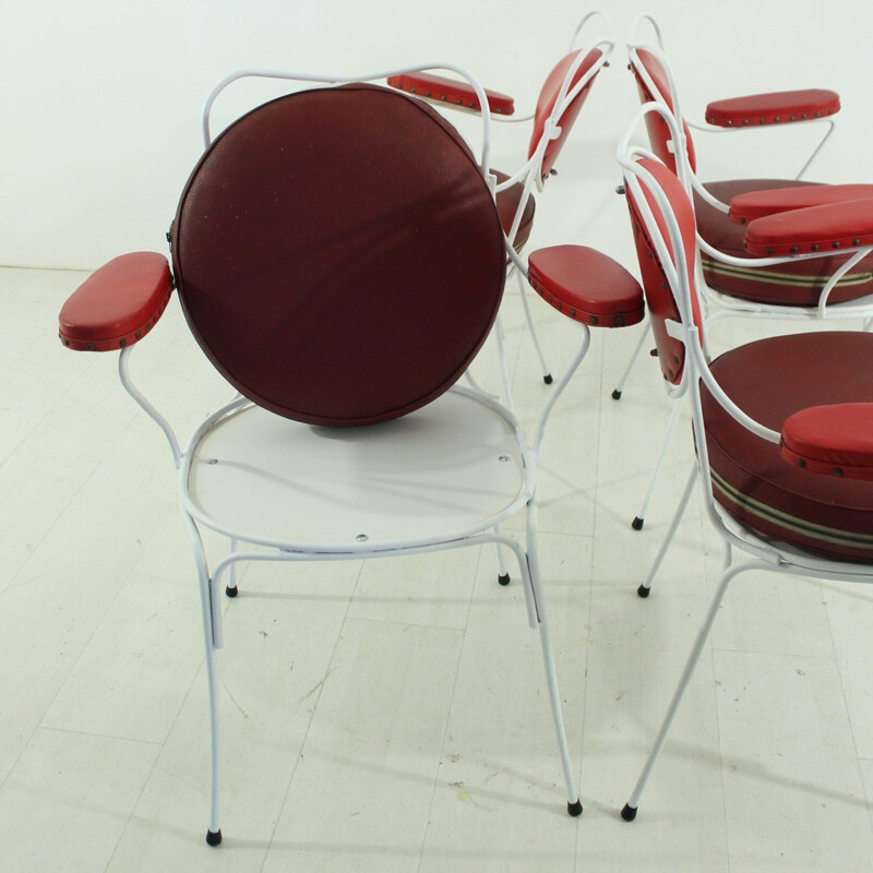 Set of 4 mid century garden chairs in red leatherette - 1950s