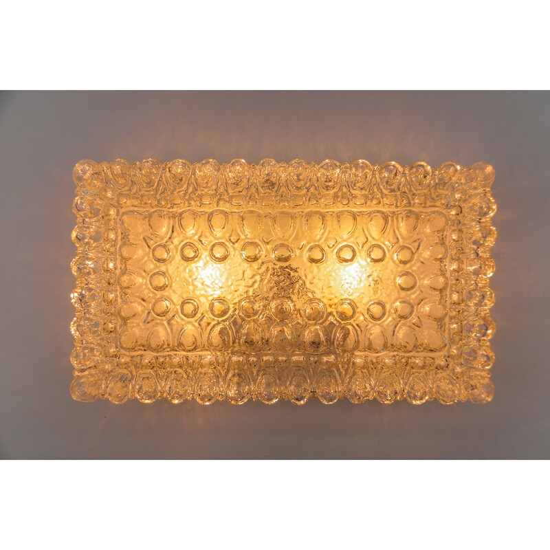 Vintage square Bega ceiling lamp in bubbled glass, 1960
