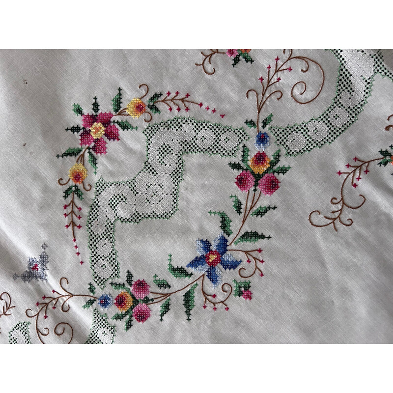 Vintage hand embroidered and openwork tablecloth and napkins, 1950