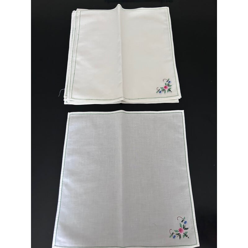 Vintage hand embroidered and openwork tablecloth and napkins, 1950