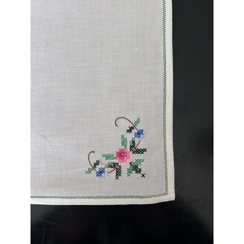 Vintage hand embroidered and openwork tablecloth and napkins, 1950