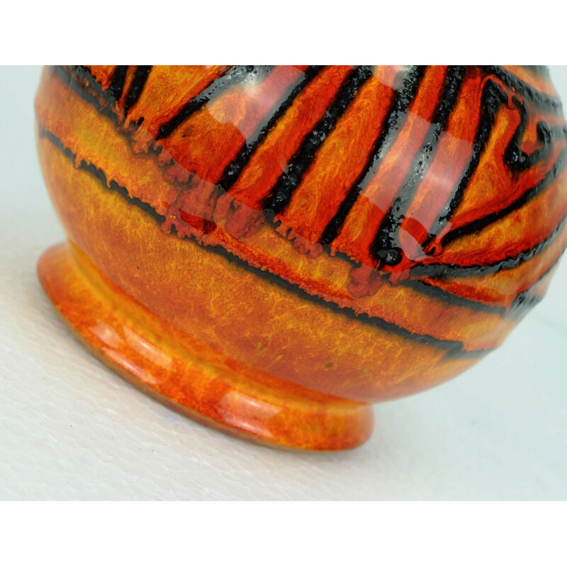 Orange German vase Black Fat Lava by Walter Gerhards - 1960s