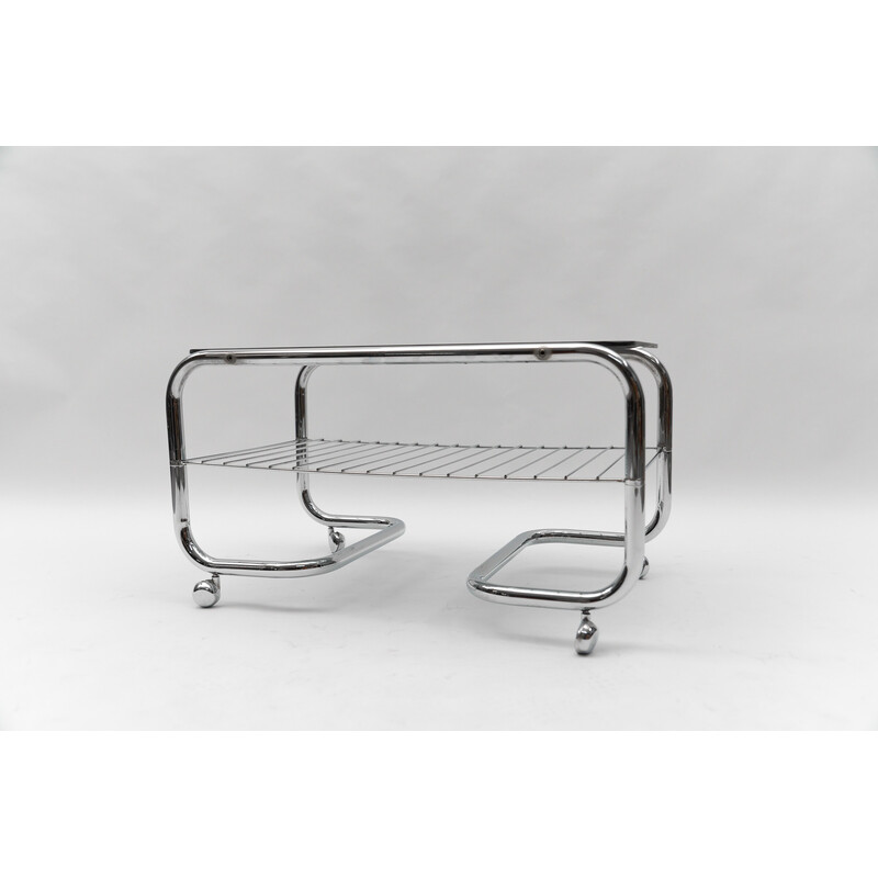 Vintage 2-tier chrome and smoked glass coffee table, 1970
