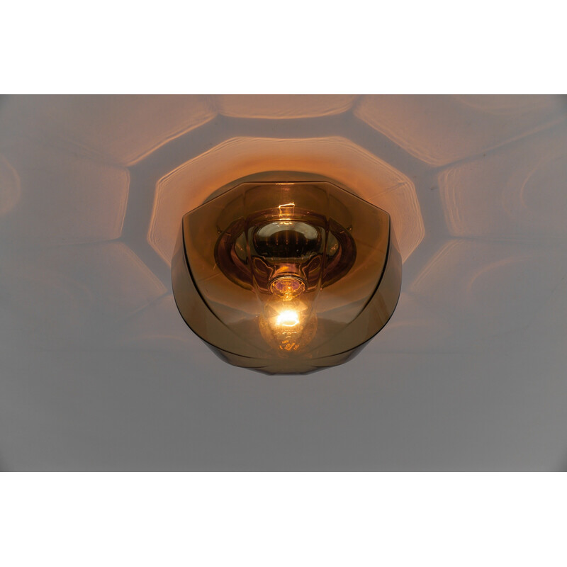 Vintage octagonal smoked glass ceiling lamp, Germany 1960